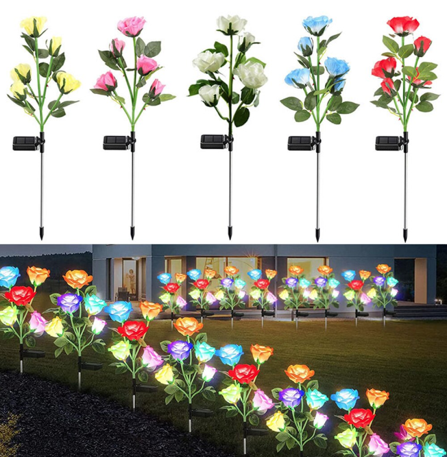 Collection of Set 2 lampi LED solare tip Trandafir, Inox, IP65, 600mAh, 70cm, Multicolor in a gallery layout